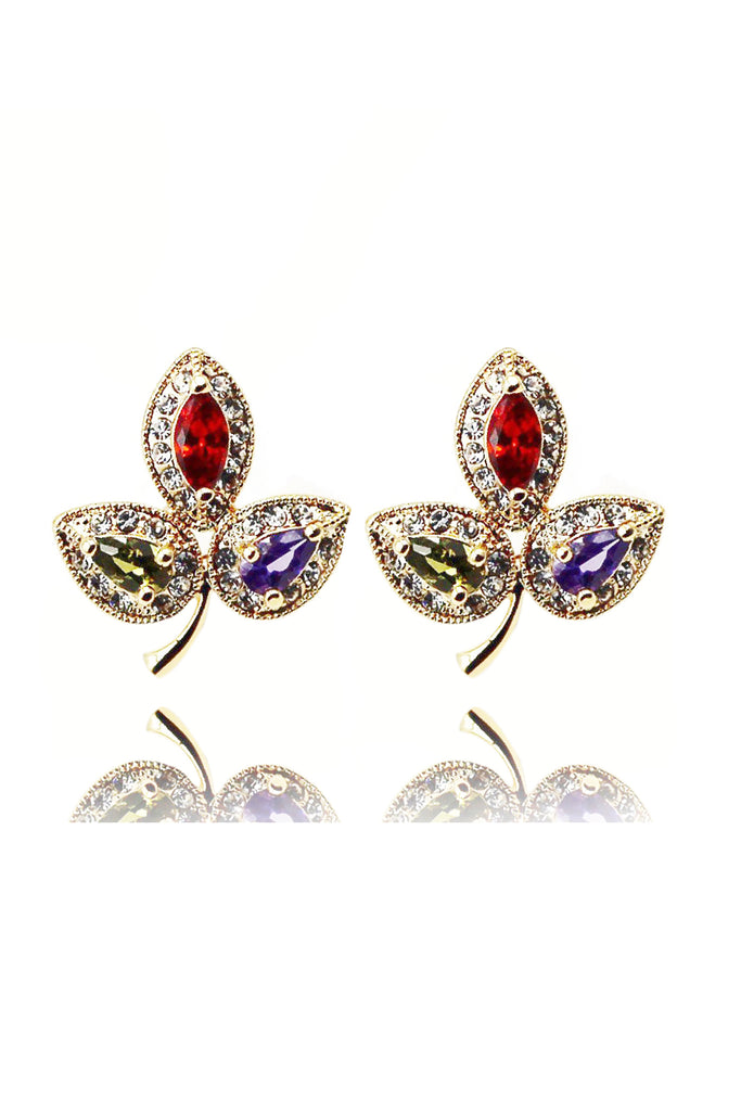 retro three leaves crystal erarrings necklace set