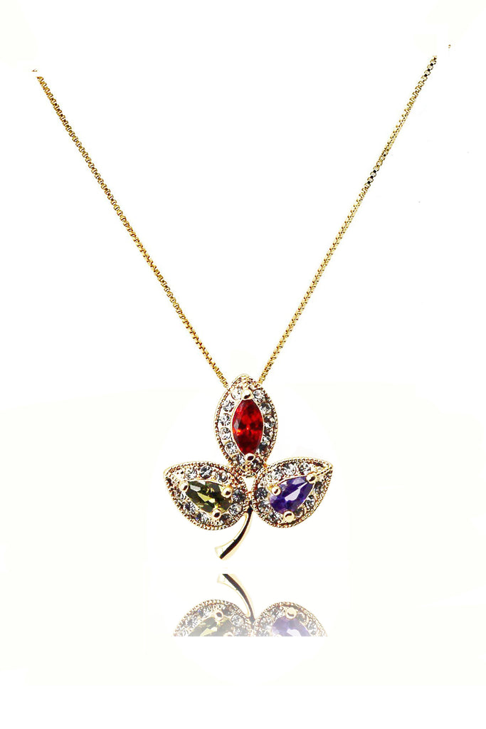 retro three leaves crystal erarrings necklace set