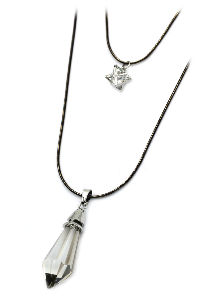 fashion double chain pendant crystal columns necklace
