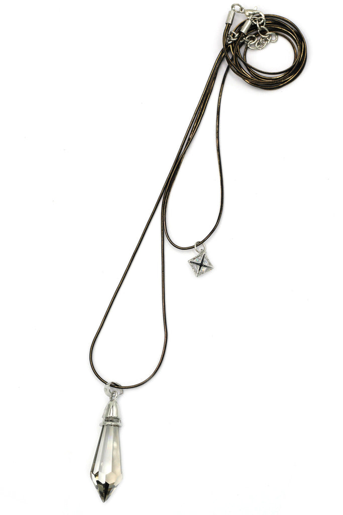 fashion double chain pendant crystal columns necklace