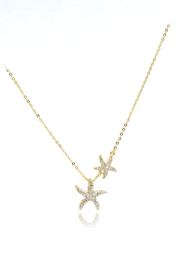 fashion double starfish crystal necklace