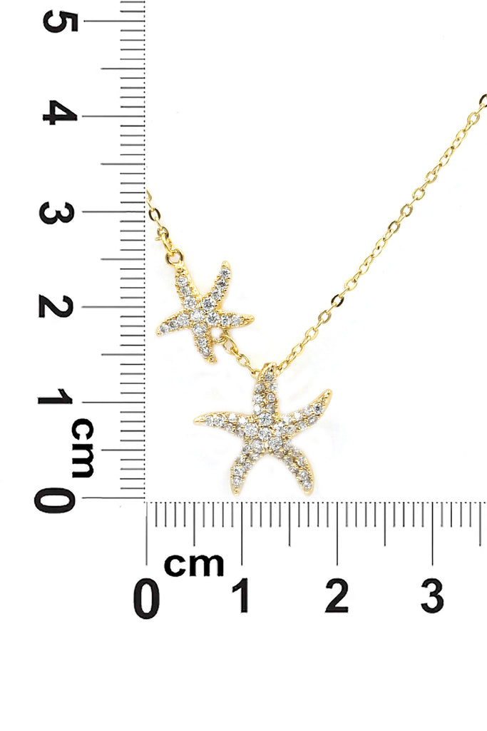 fashion double starfish crystal necklace