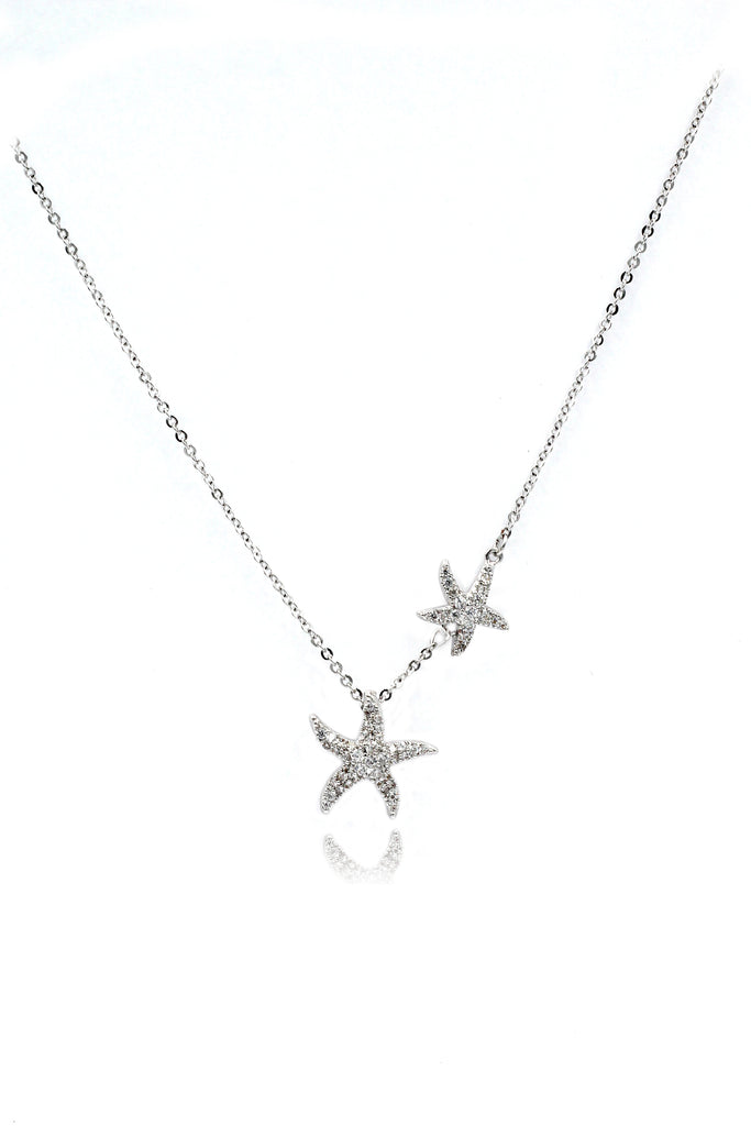 fashion double starfish crystal necklace