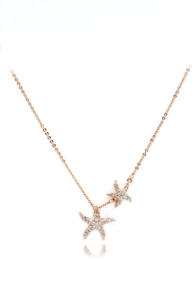 fashion double starfish crystal necklace