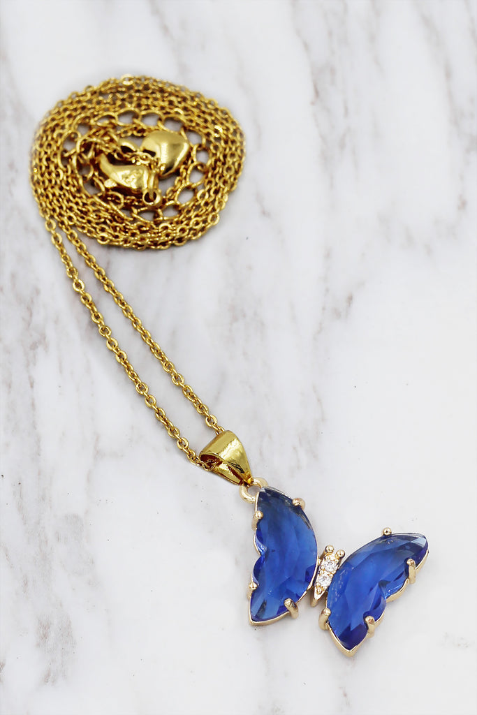 simple colorful crystal butterfly single necklace