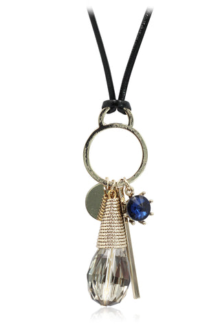 fashion square purple crystal tassel necklace