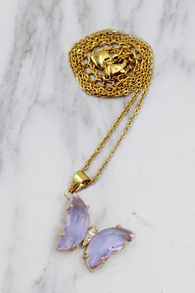 simple colorful crystal butterfly single necklace