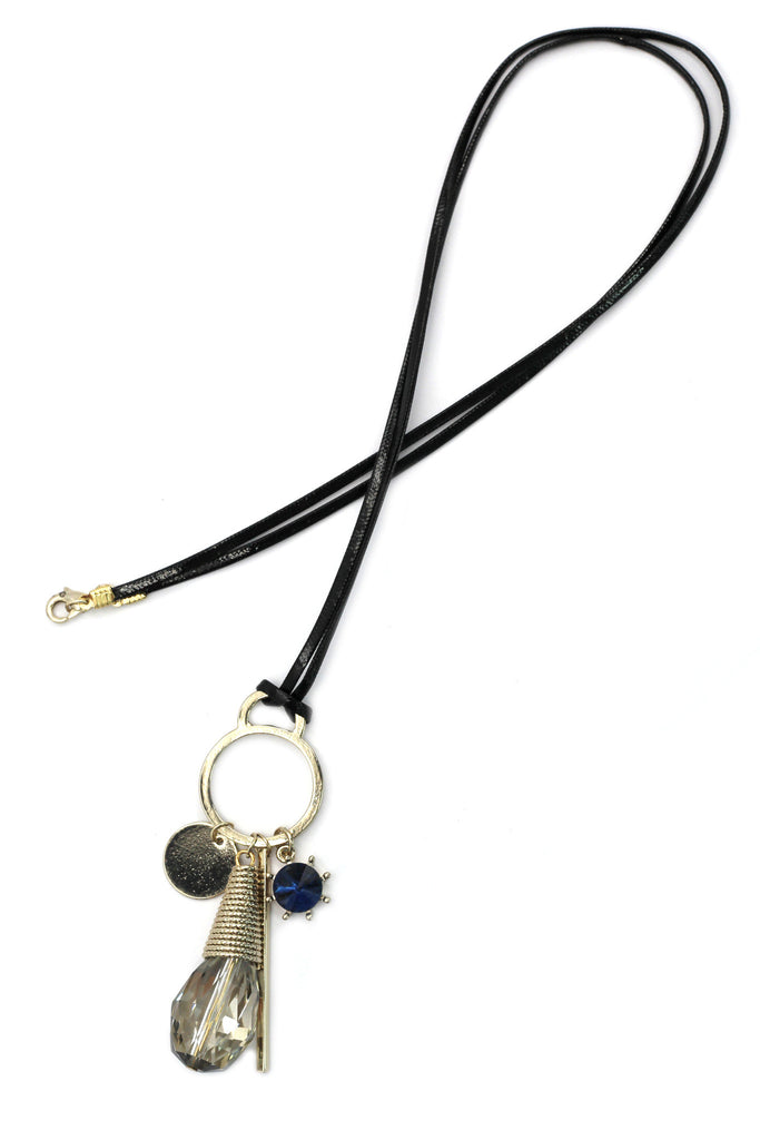 fashion gray crystal leather necklace