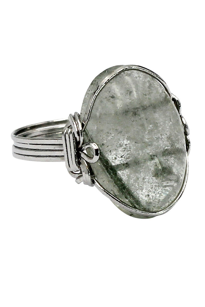 fashion transparent natural stone silver ring