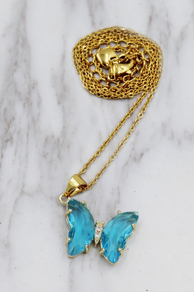 simple colorful crystal butterfly single necklace