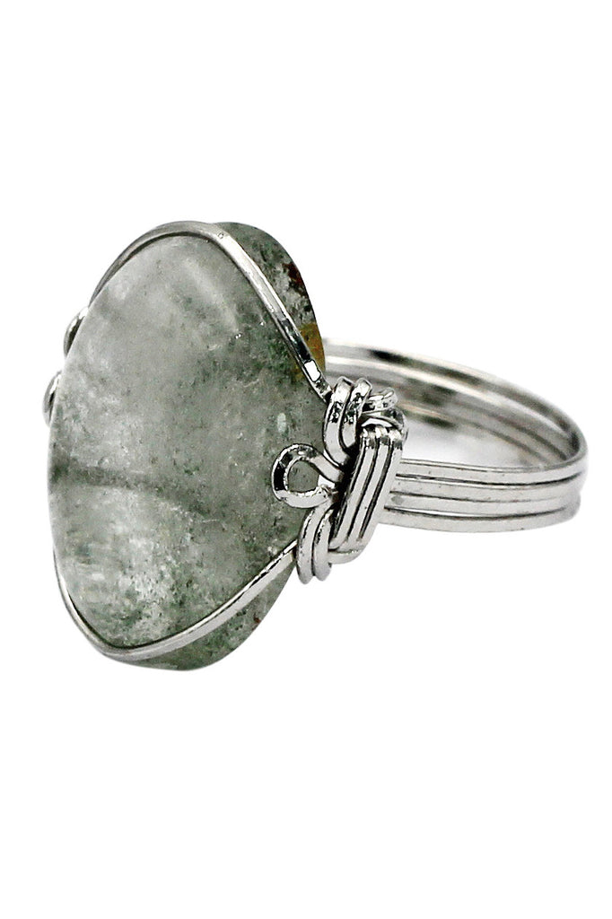 fashion transparent natural stone silver ring