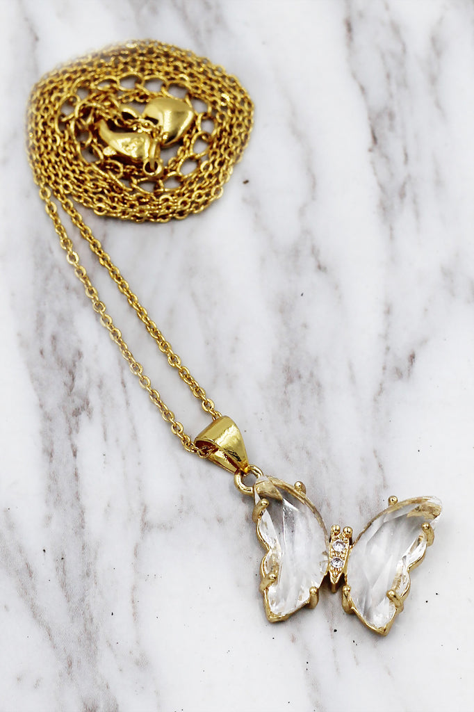 simple colorful crystal butterfly single necklace