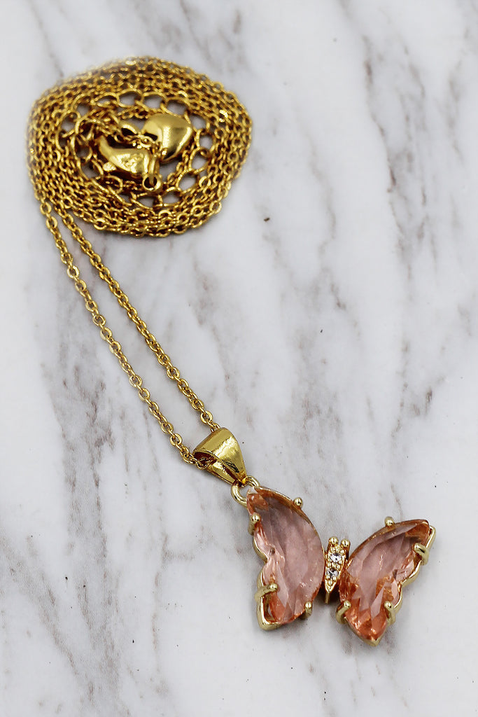 simple colorful crystal butterfly single necklace