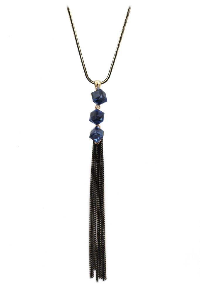fashion blue crystal square earrings necklace set