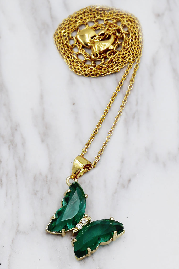 simple colorful crystal butterfly single necklace
