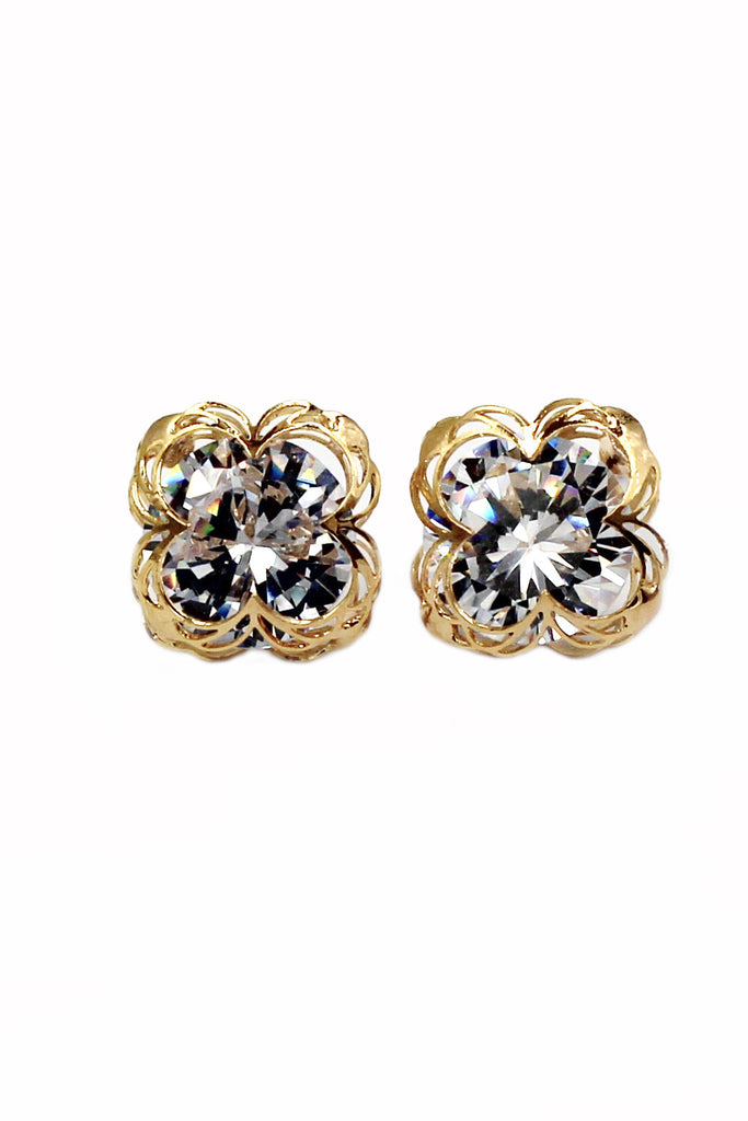 sweet flower side crystal earrings