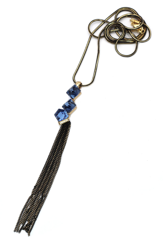 fashion blue crystal square earrings necklace set