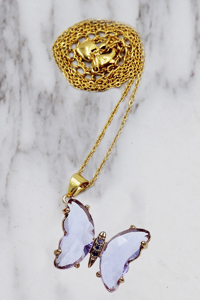simple colorful crystal butterfly single necklace