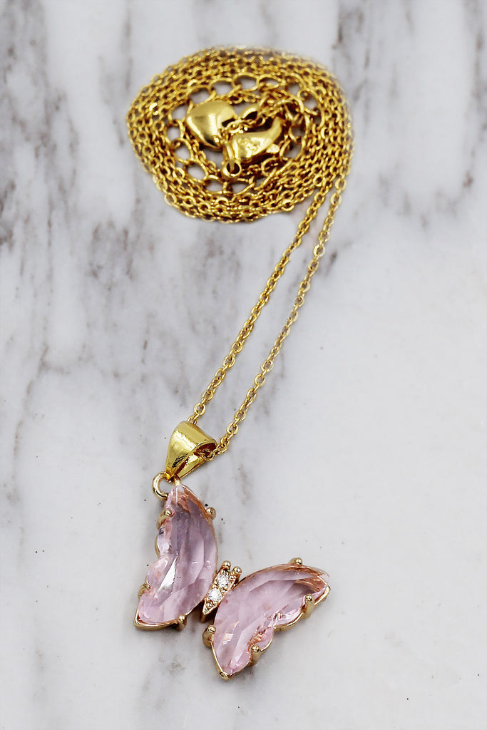 simple colorful crystal butterfly single necklace