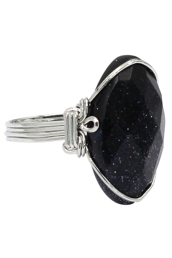 fashion starry sky natural stone silver ring