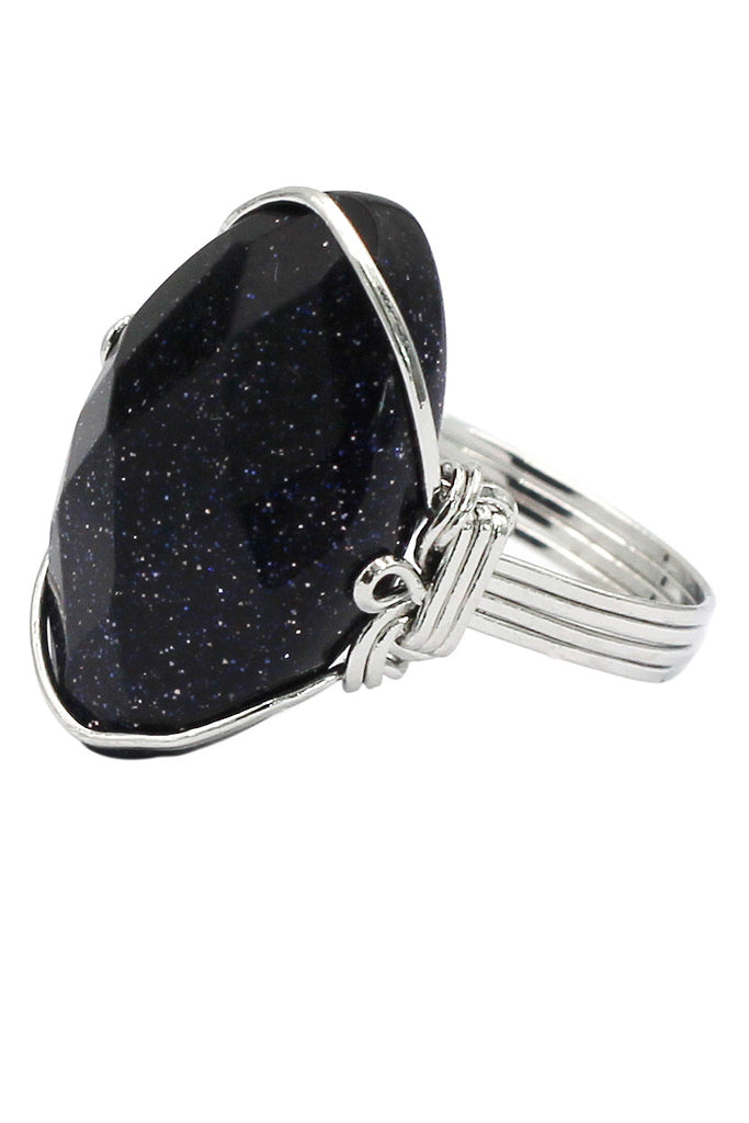 fashion starry sky natural stone silver ring