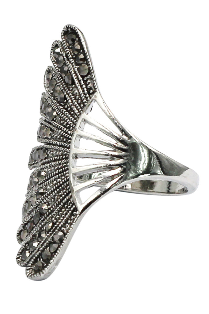 noble micro crystal fan silver ring