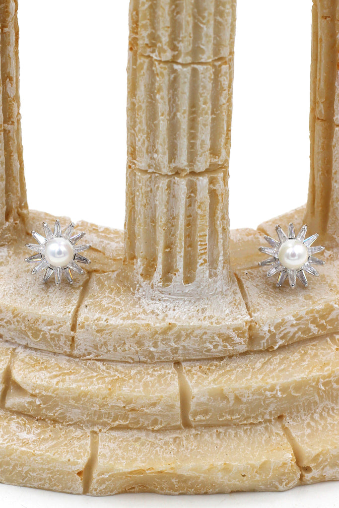 delicate mini crystal pearl necklace earrings silver set