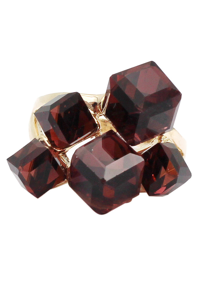 colorful square crystal golden ring