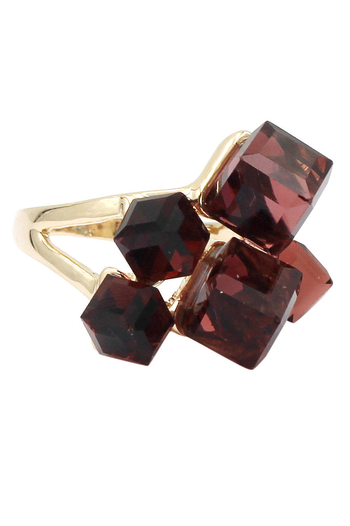 colorful square crystal golden ring