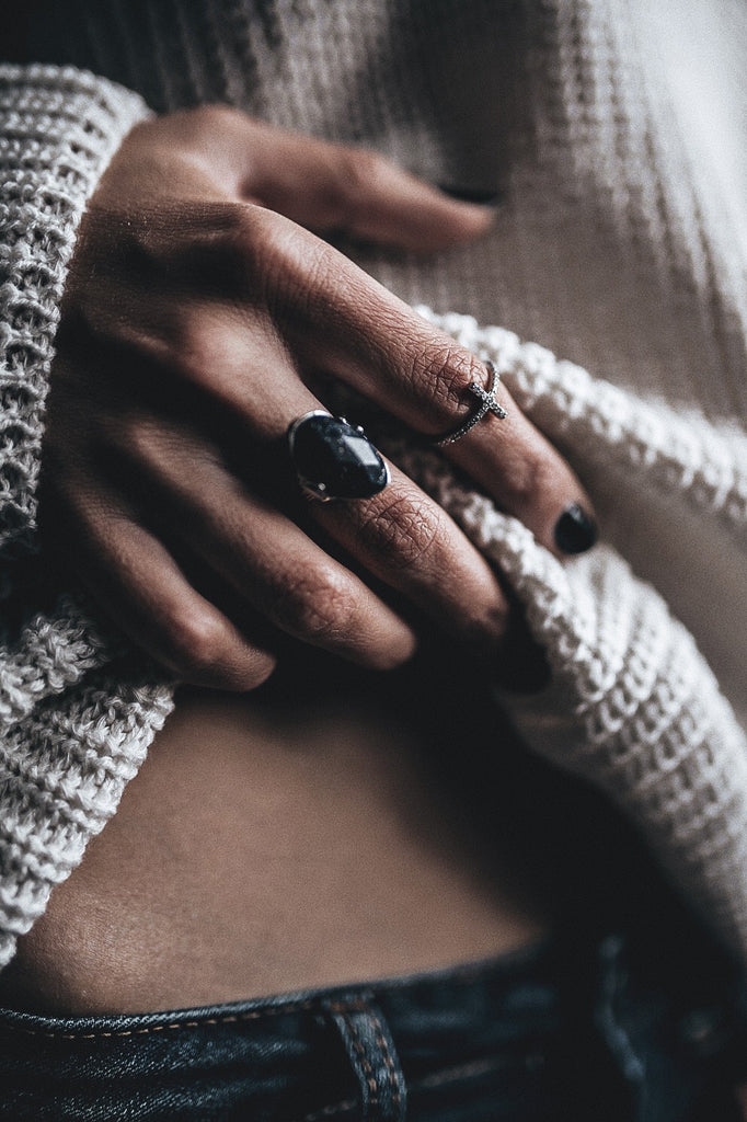 fashion starry sky natural stone silver ring