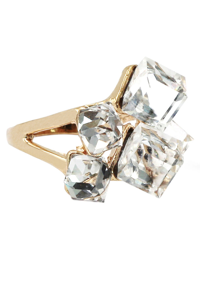 noble color square crystal golden ring