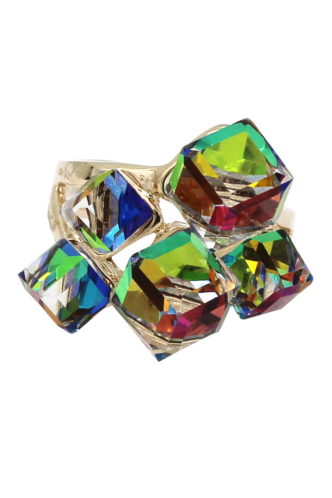 noble color square crystal golden ring