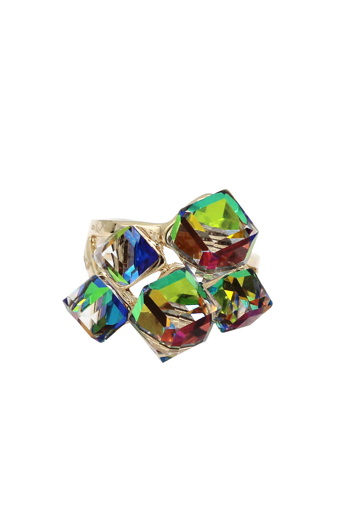 green square crystal ring earrings set