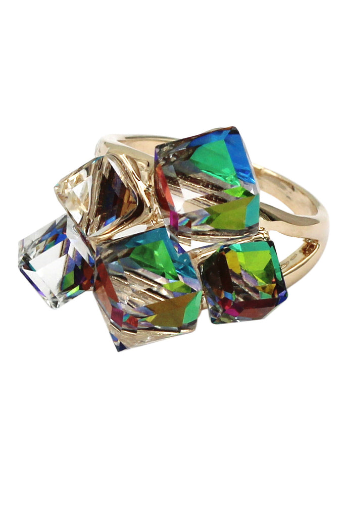 noble color square crystal golden ring
