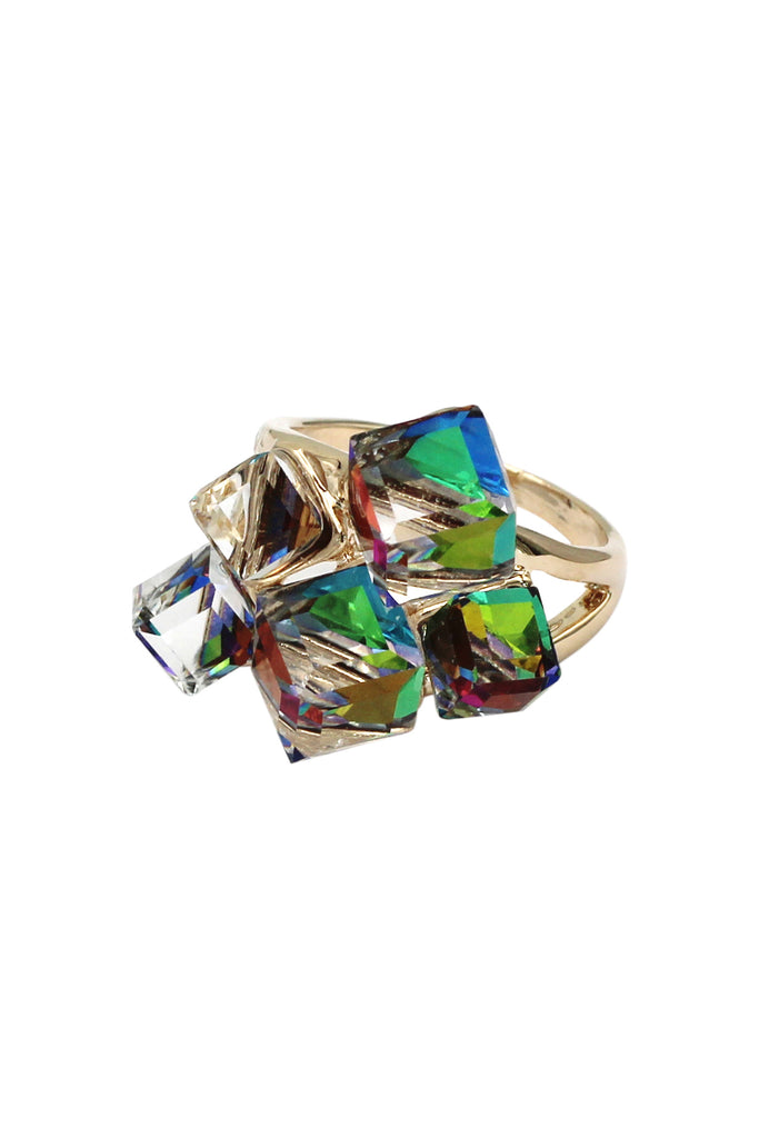 green square crystal ring earrings set