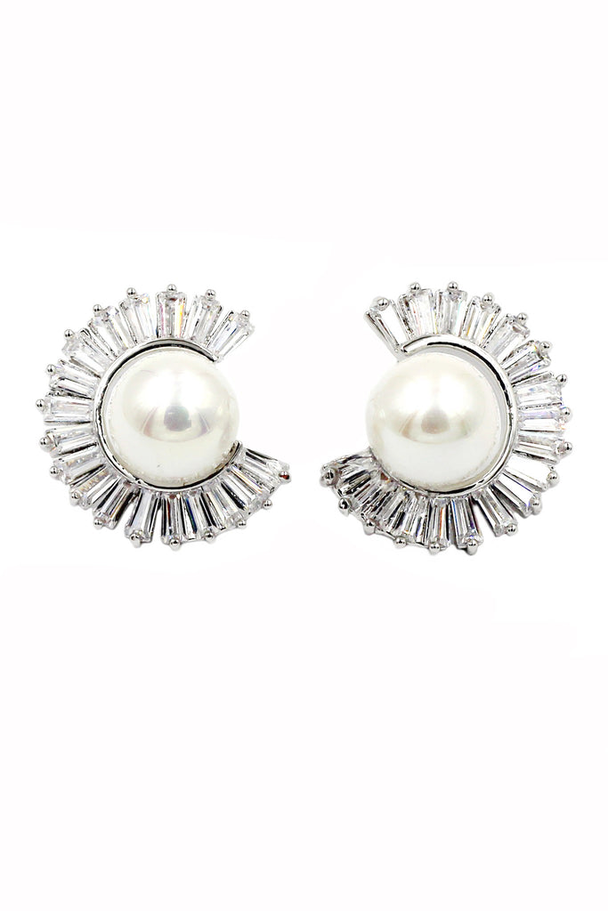 fashion silver crystal pearl necklace earring set