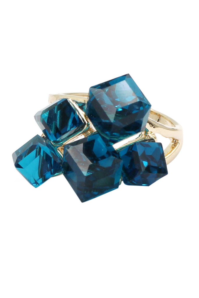 colorful square crystal golden ring