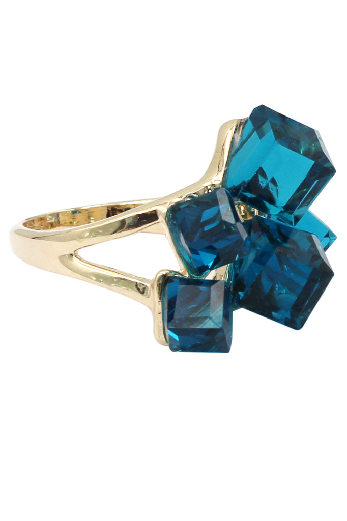 colorful square crystal golden ring