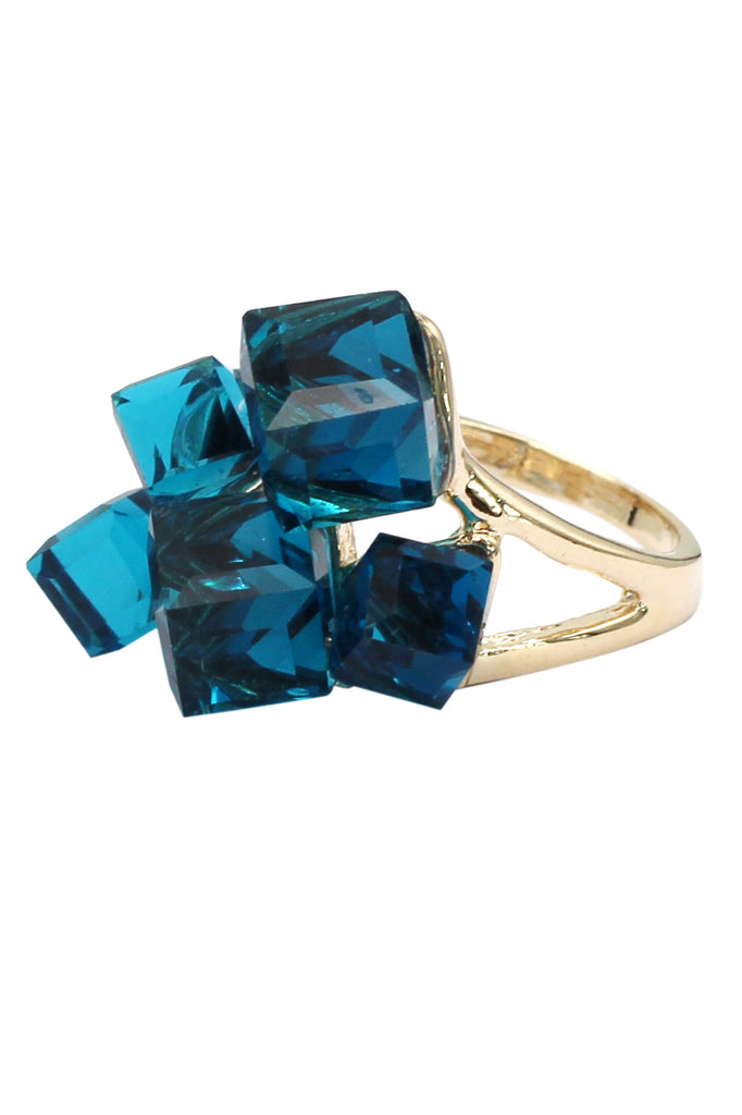 colorful square crystal golden ring