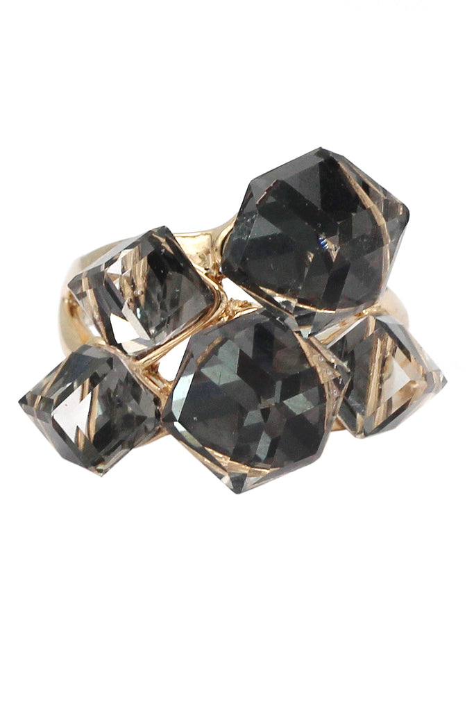 black square crystal ring earrings set