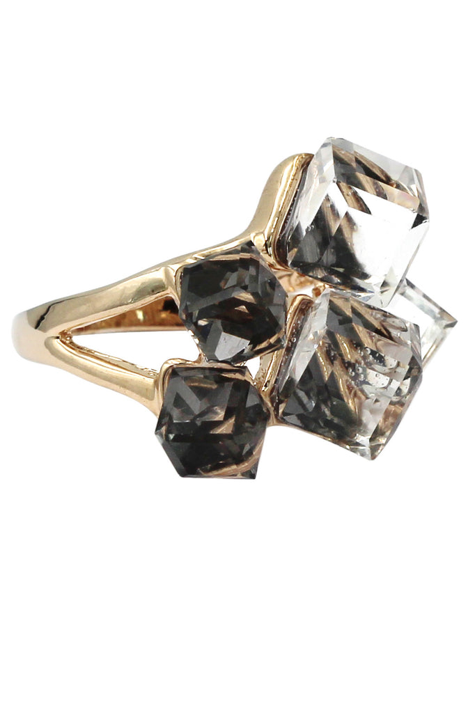 noble color square crystal golden ring