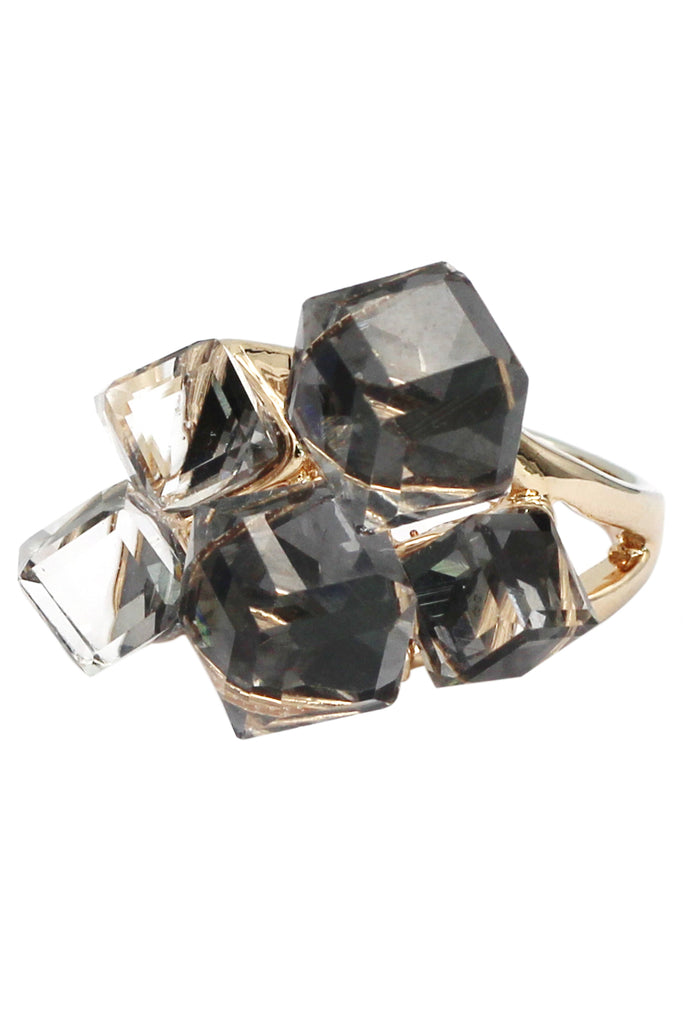 black square crystal ring earrings set
