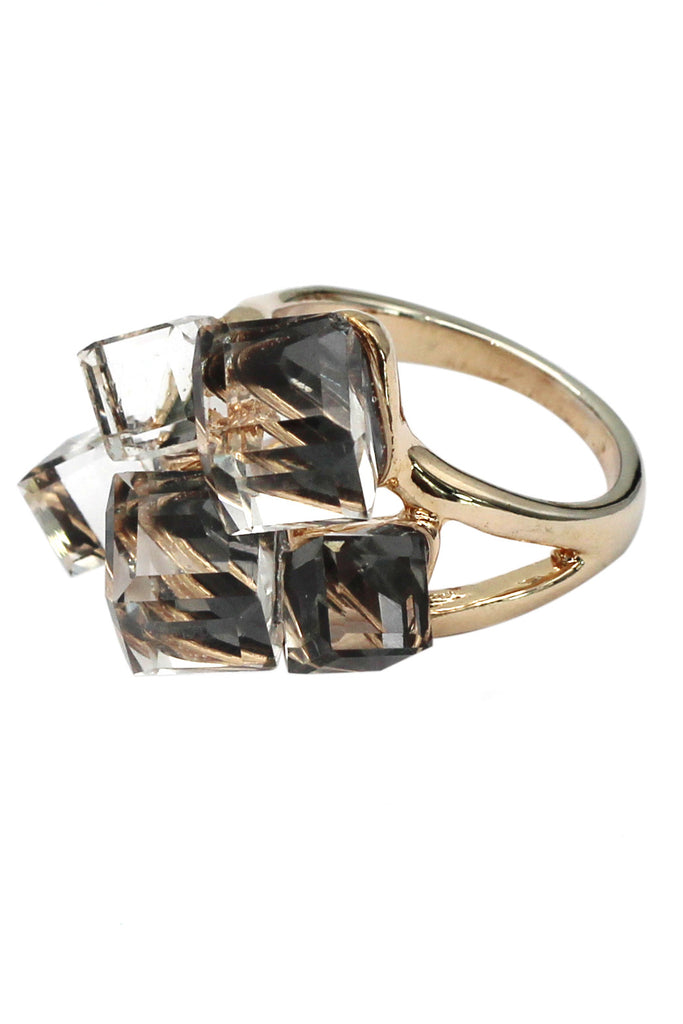 noble color square crystal golden ring