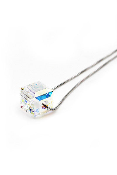 simple square crystal necklace hook earring set