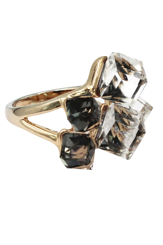 noble color square crystal golden ring