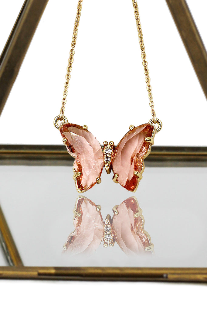 simple colorful crystal butterfly double necklace