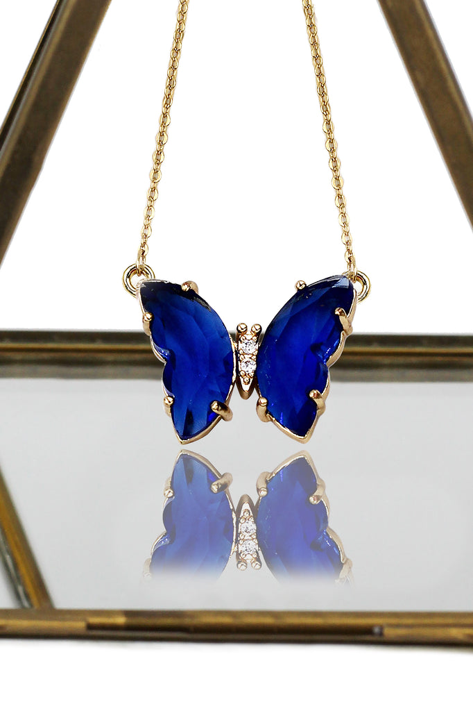 simple colorful crystal butterfly double necklace
