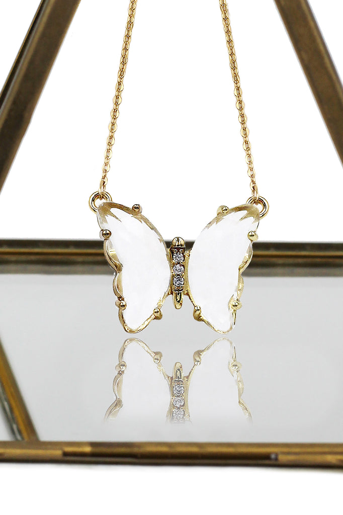 simple colorful crystal butterfly double necklace
