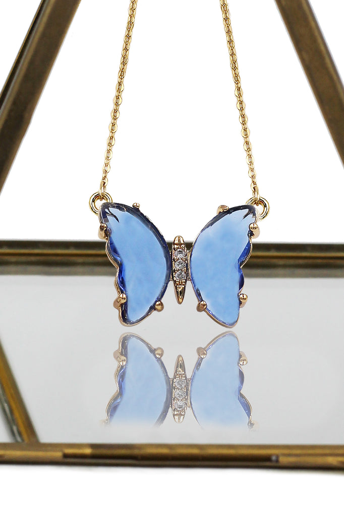 simple colorful crystal butterfly double necklace