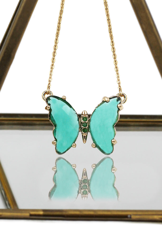 simple colorful crystal butterfly double necklace